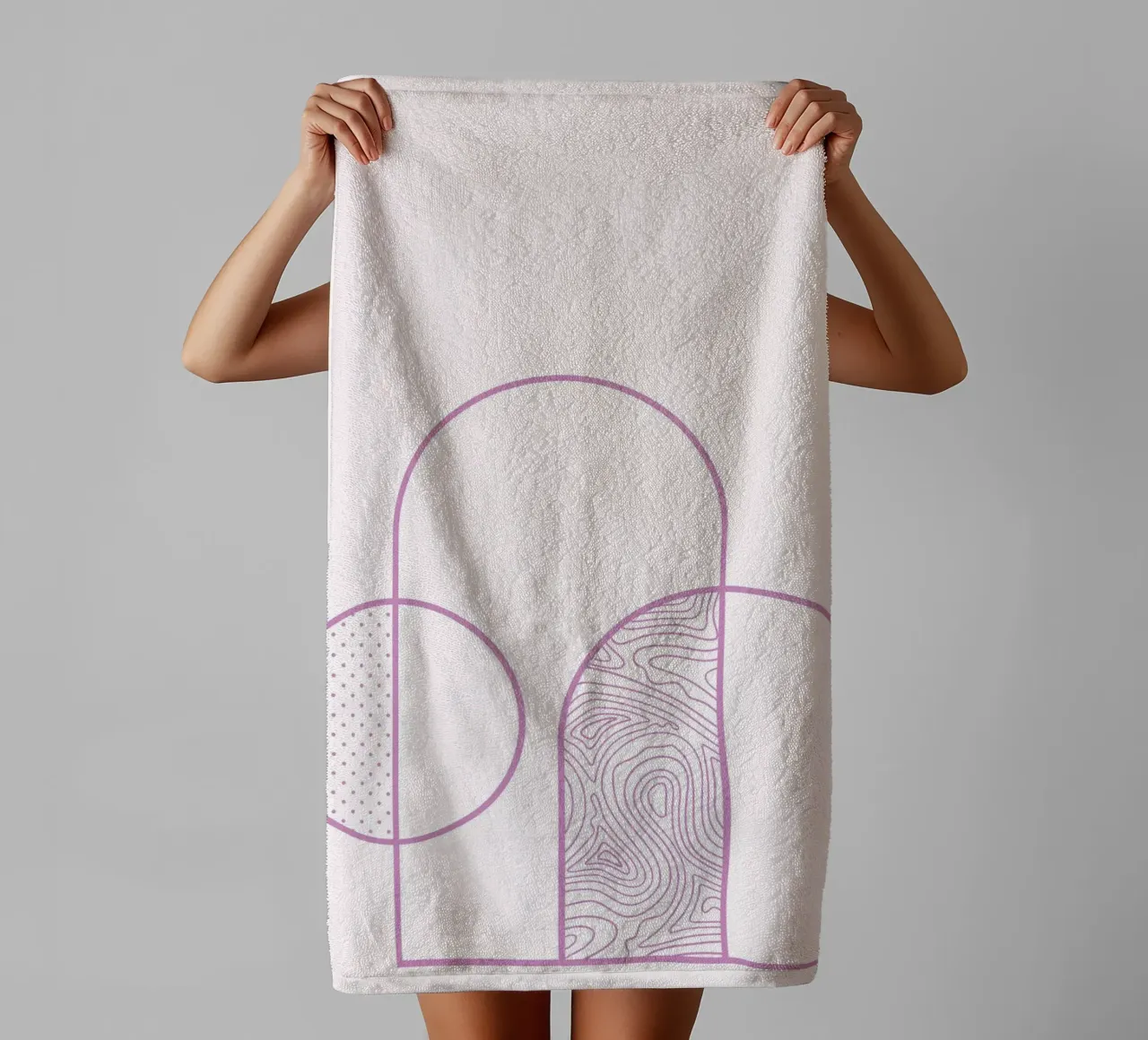Minimalist Arch & Circle Line Art Print by Organic Patterns, towel by NorwesClub