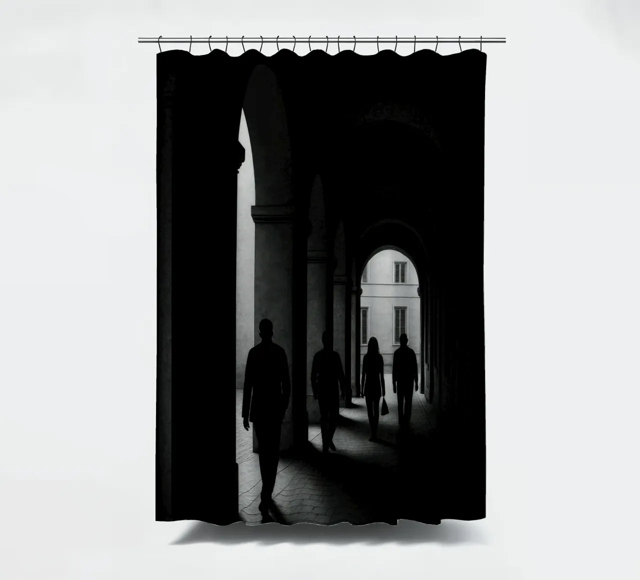 Milan - Figures in motion shower curtain by Black & White