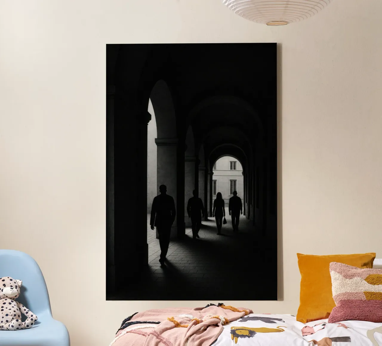 Milan - Figures in motion canvas with Floater frame by Black & White