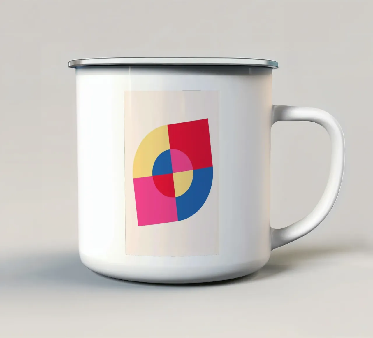 Abstract Geometric Color Block Print by Modernist Shapes & C enamel mug by NorwesClub
