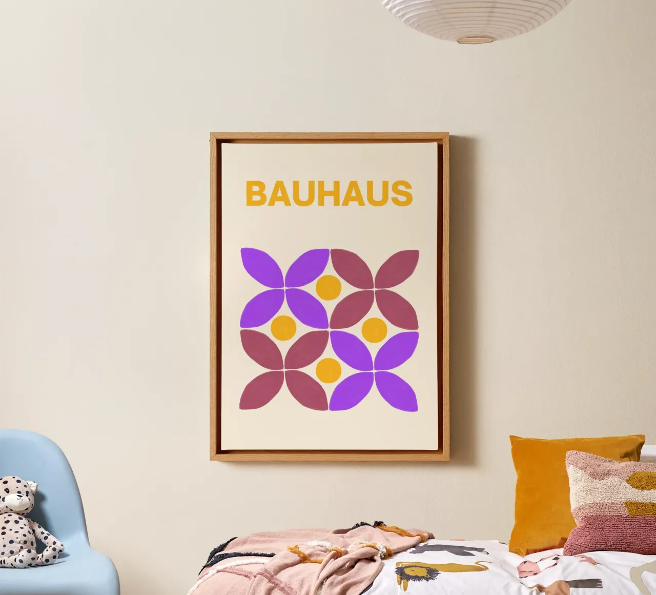 Bauhaus Floral Abstract Print by Geometric Petals & Circles canvas with Floater frame by NorwesClub