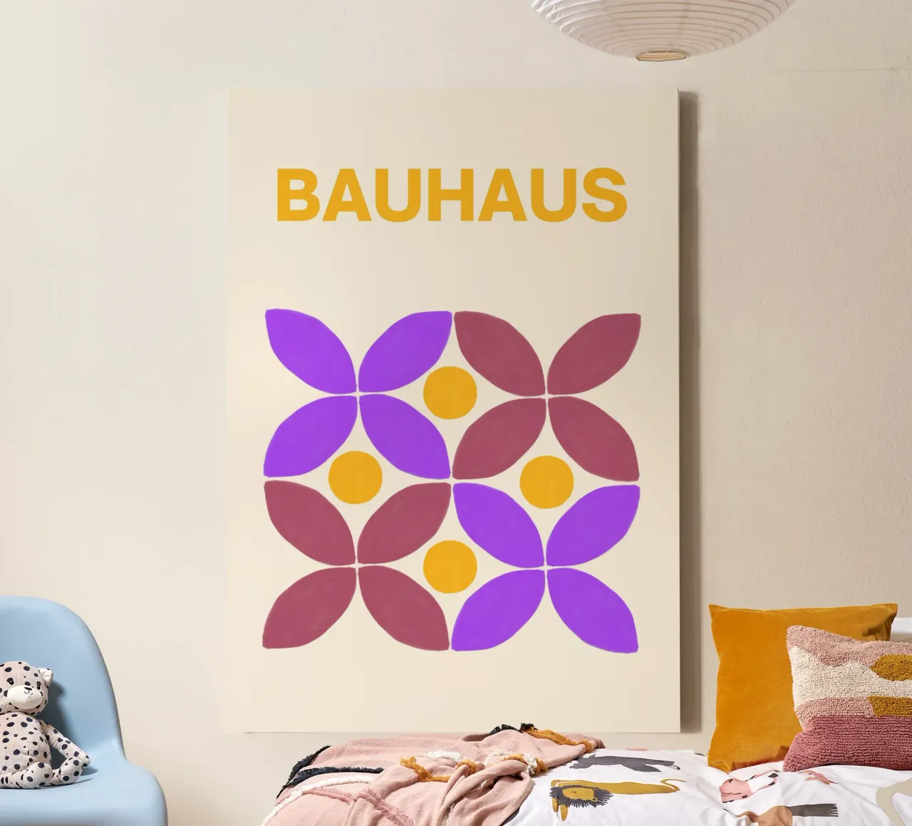 Bauhaus Floral Abstract Print by Geometric Petals & Circles canvas with Floater frame by NorwesClub
