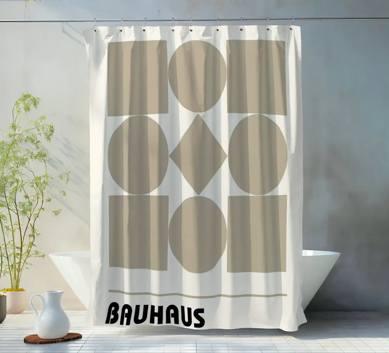 Bauhaus Geometric Forms Impresión abstracta de Shapes & Grids, Be cortina de baño de NorwesClub