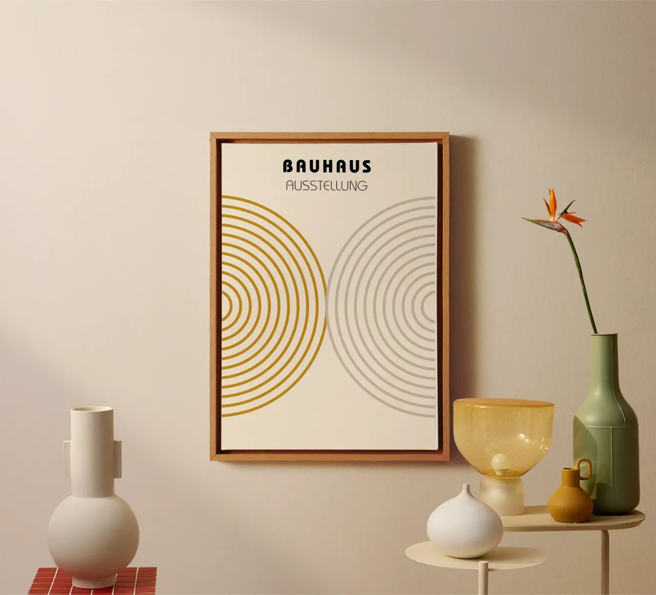 Bauhaus Ausstellung Abstract Circle Line Art by Modernist Cu Leinwand mit Schattenfugenrahmen von NorwesClub