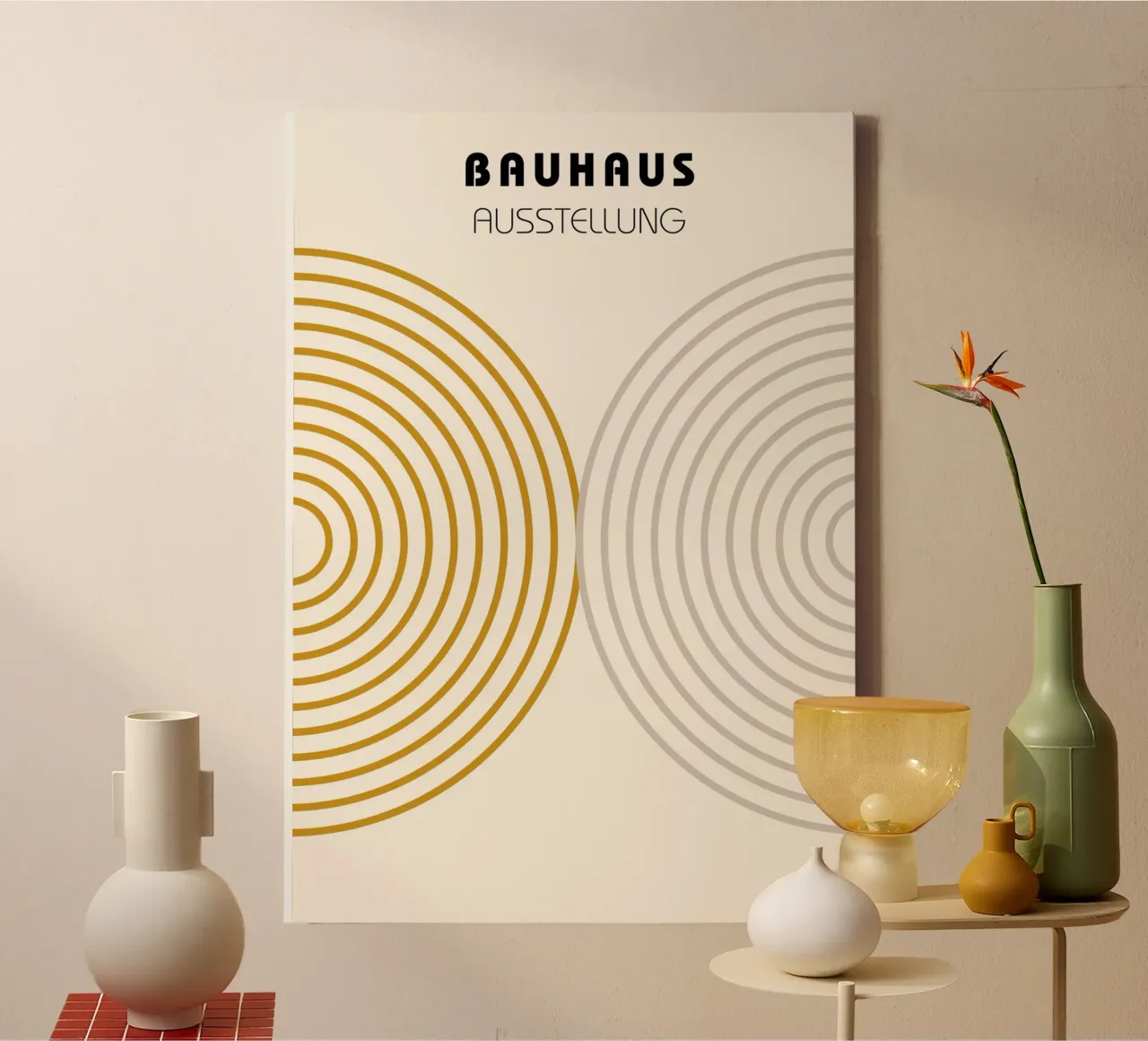 Bauhaus Ausstellung Abstract Circle Line Art by Modernist Cu Leinwand mit Schattenfugenrahmen von NorwesClub