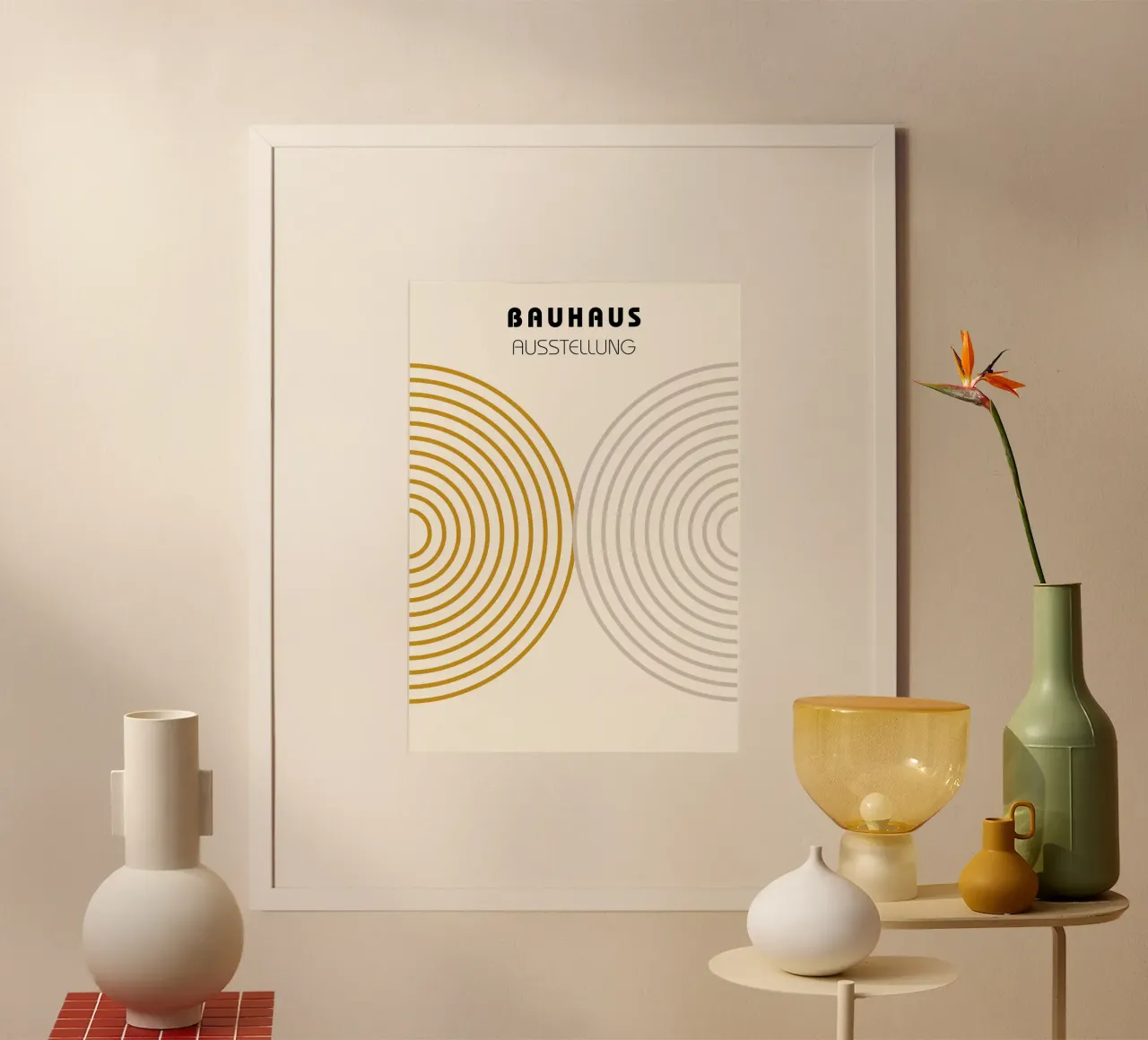 Bauhaus Ausstellung Abstract Circle Line Art by Modernist Cu Poster mit Holzrahmen von NorwesClub
