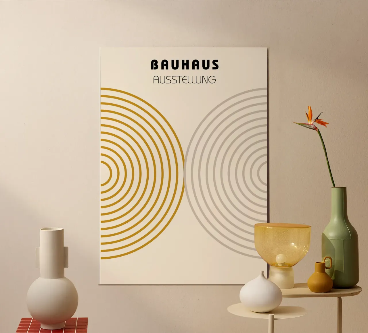 Bauhaus Ausstellung Abstract Circle Line Art by Modernist Cu Poster mit Holzrahmen von NorwesClub