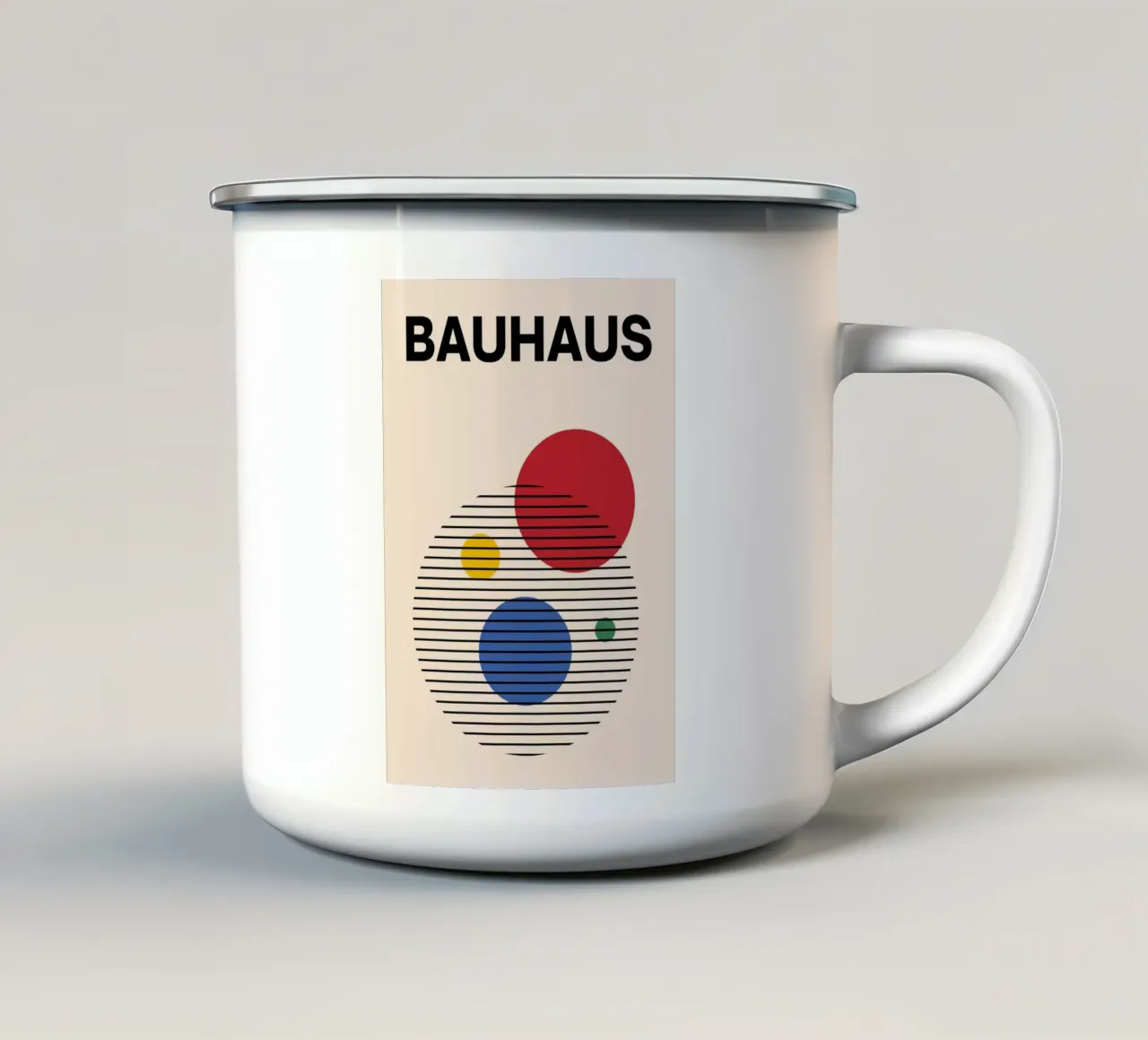 Stampa d'arte Bauhaus astratta con cerchi e linee di Modernist Form tazza in smalto da NorwesClub