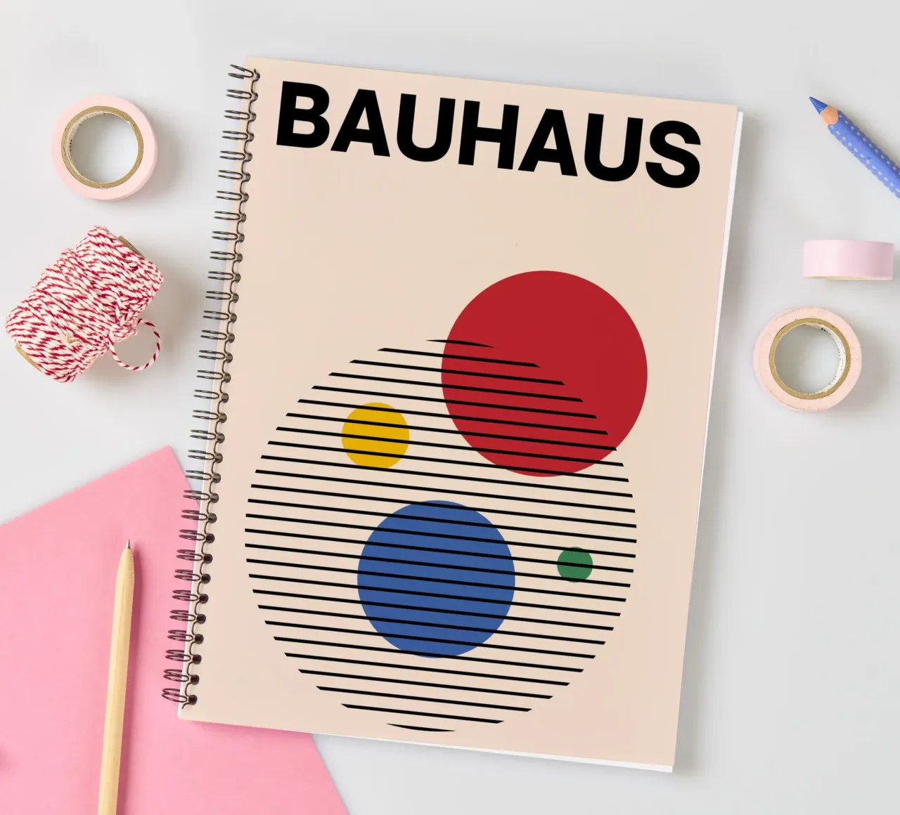 Bauhaus Abstract Circles & Lines Art Print by Modernist Form spiral notebook by NorwesClub