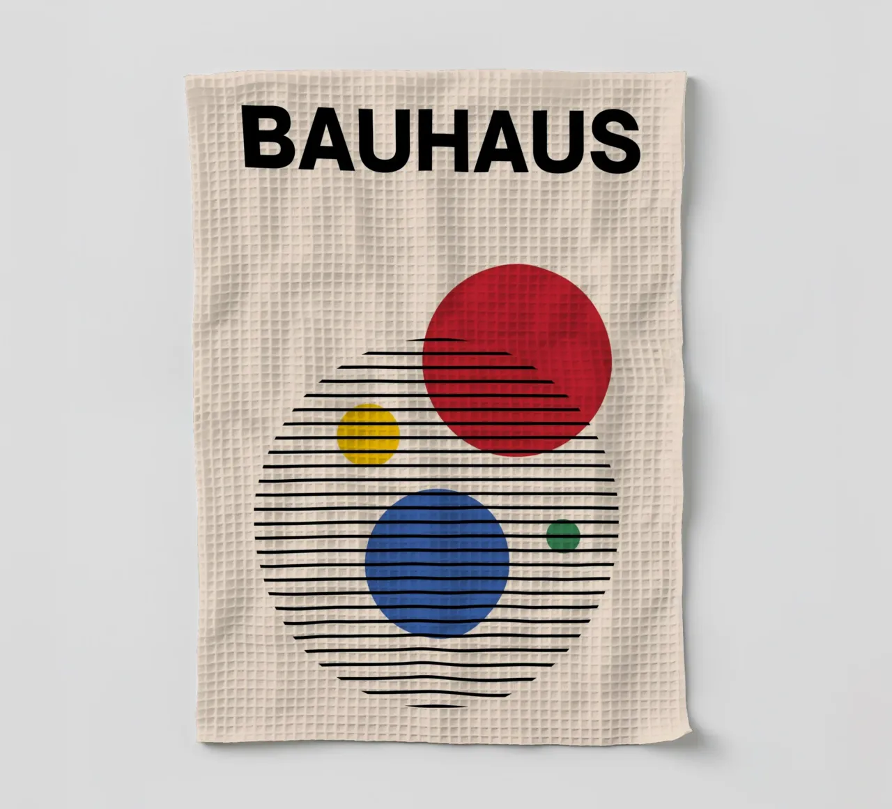 Stampa d'arte Bauhaus astratta con cerchi e linee di Modernist Form canovaccio da cucina da NorwesClub