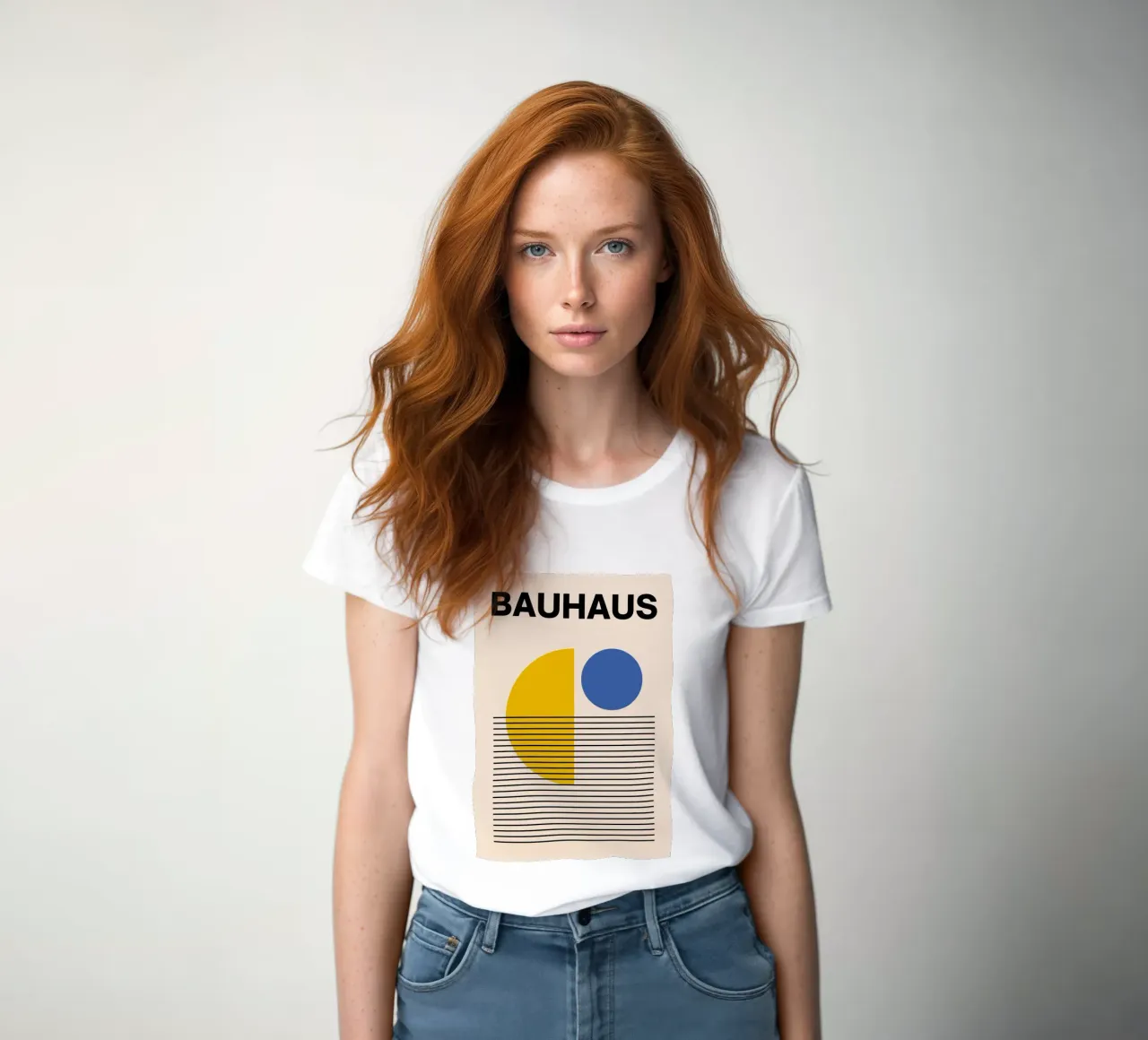 Bauhaus Geometric Abstract Print by Circles & Lines, Primary women's fitted t-shirt by NorwesClub