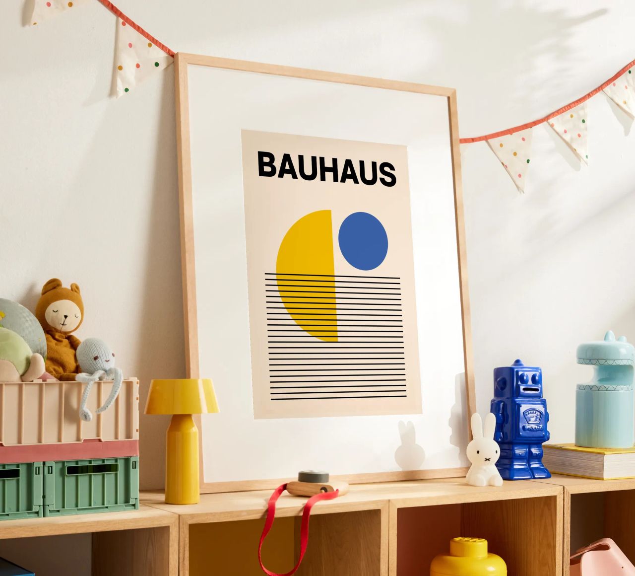 Bauhaus Geometric Abstract Print by Circles & Lines, Primary hahnemühle by NorwesClub
