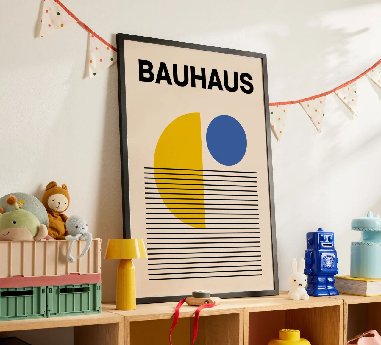 Bauhaus Geometric Abstract Print by Circles & Lines, Primary hahnemühle by NorwesClub