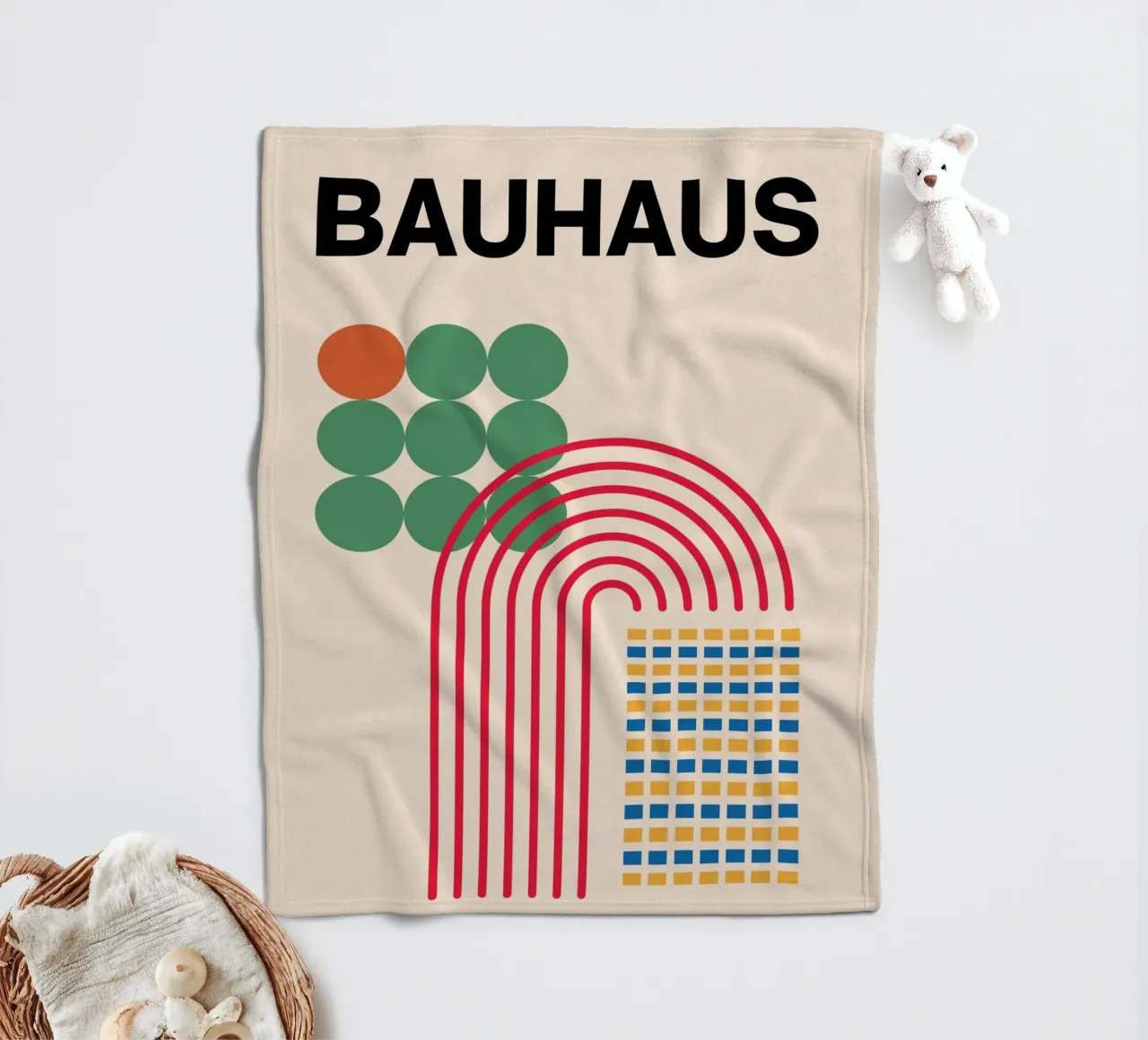 Bauhaus Abstract Geometric Forms by Circles Arches Grids fleece blanket by NorwesClub