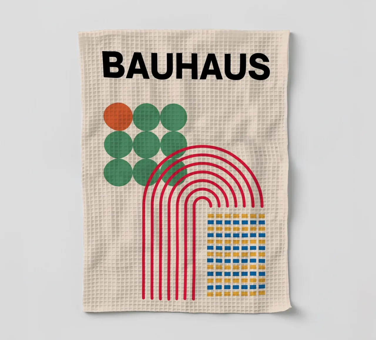 Bauhaus Abstract Geometric Forms by Circles Arches Grids tea towel by NorwesClub
