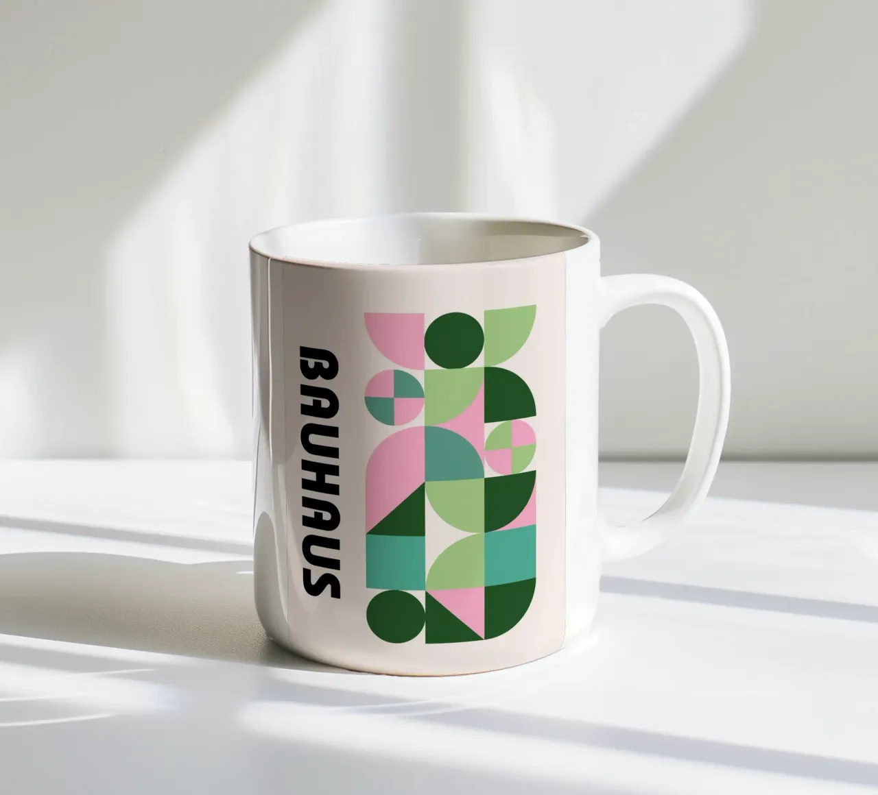 Bauhaus Geometric Abstract Pattern by Modernist Shapes, Past ceramic mug by NorwesClub
