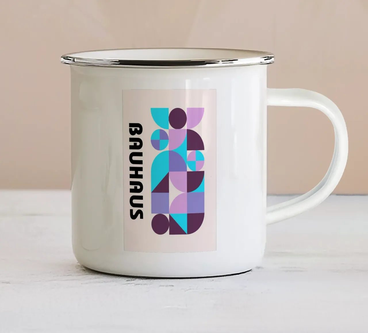 Bauhaus Geometric Pattern Abstract Print by Modernist Forms, enamel mug by NorwesClub
