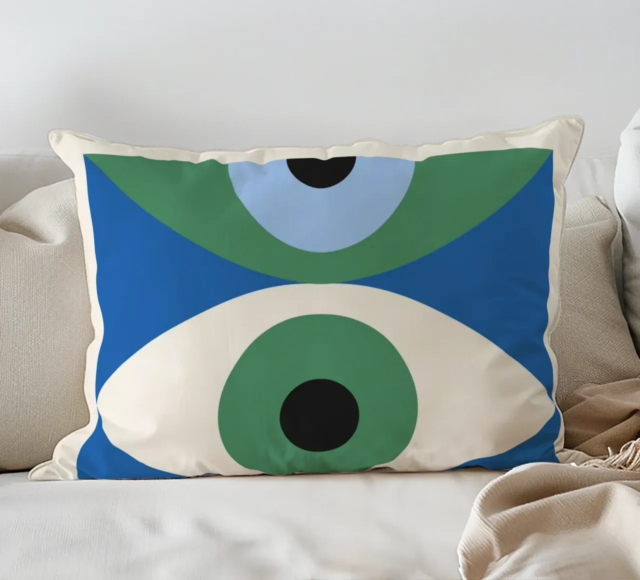 Bauhaus Eye Abstract Art Print by Modernist Forms, Green Blu decorative cushion by NorwesClub
