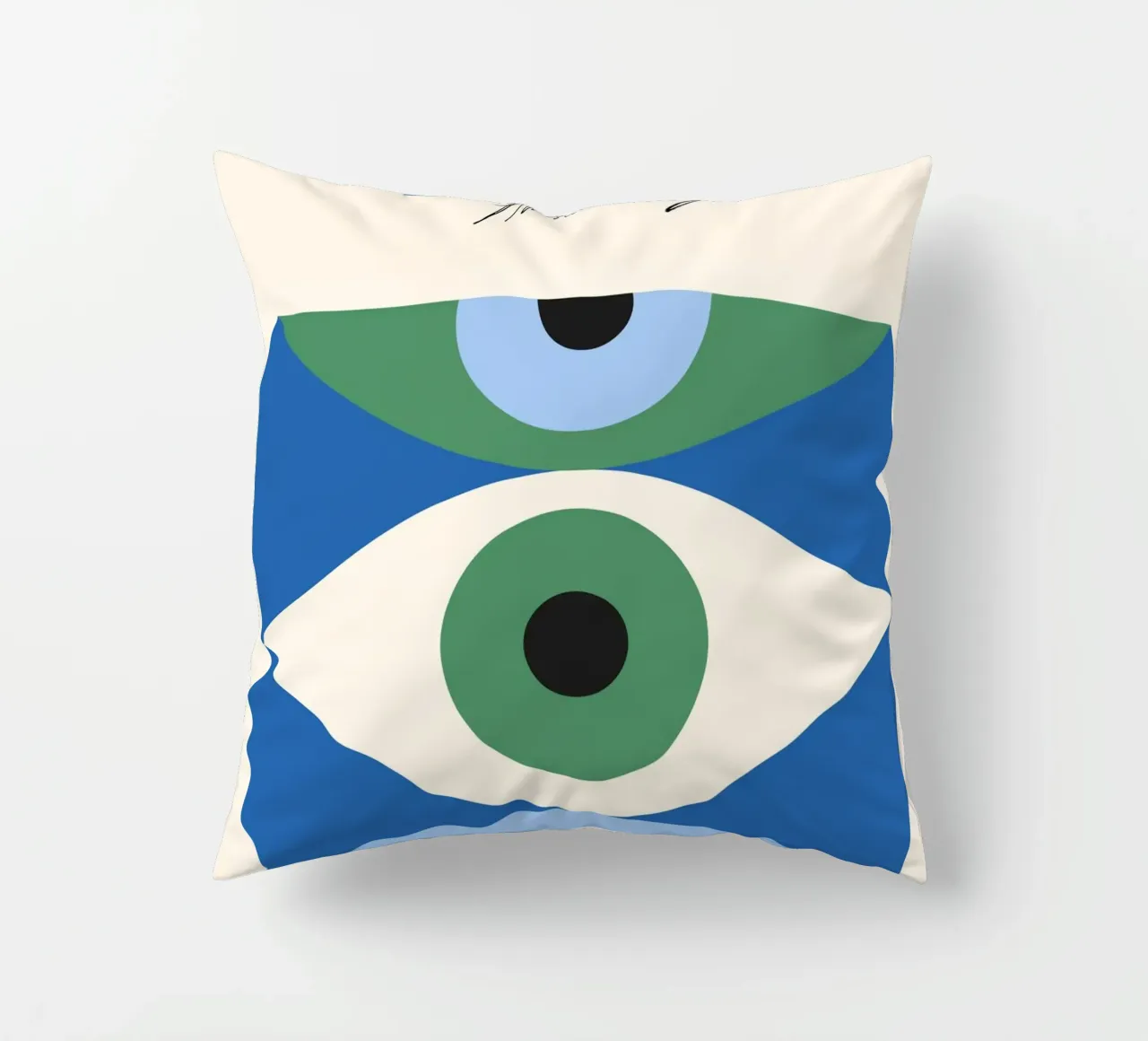 Bauhaus Eye Abstract Art Print by Modernist Forms, Green Blu decorative cushion by NorwesClub