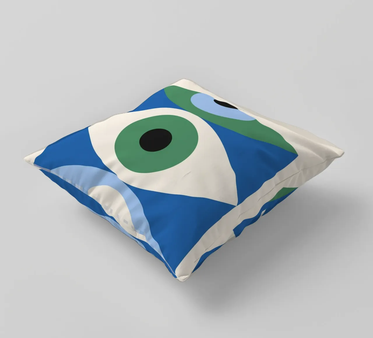 Bauhaus Eye Abstract Art Print by Modernist Forms, Green Blu decorative cushion by NorwesClub