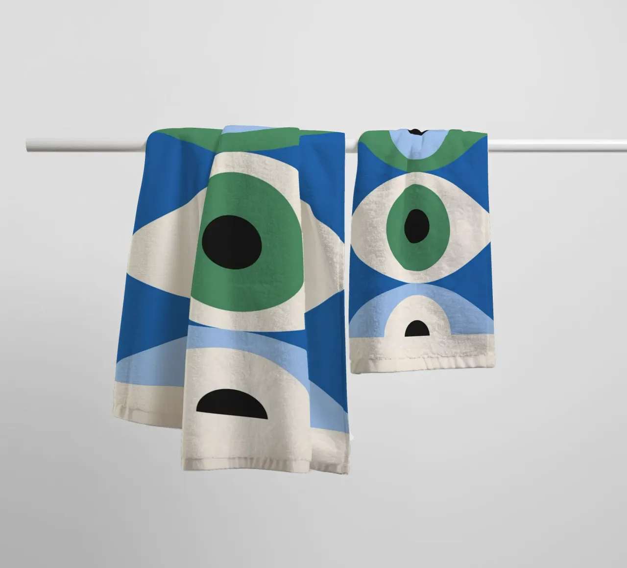 Bauhaus Eye abstracte kunstdruk van Modernist Forms, Green Blu badhanddoek van NorwesClub