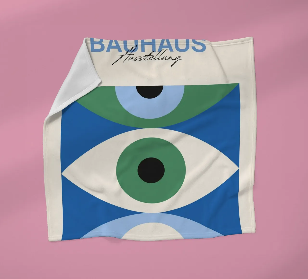 Bauhaus Eye Abstract Art Print by Modernist Forms, Green Blu fleece blanket by NorwesClub