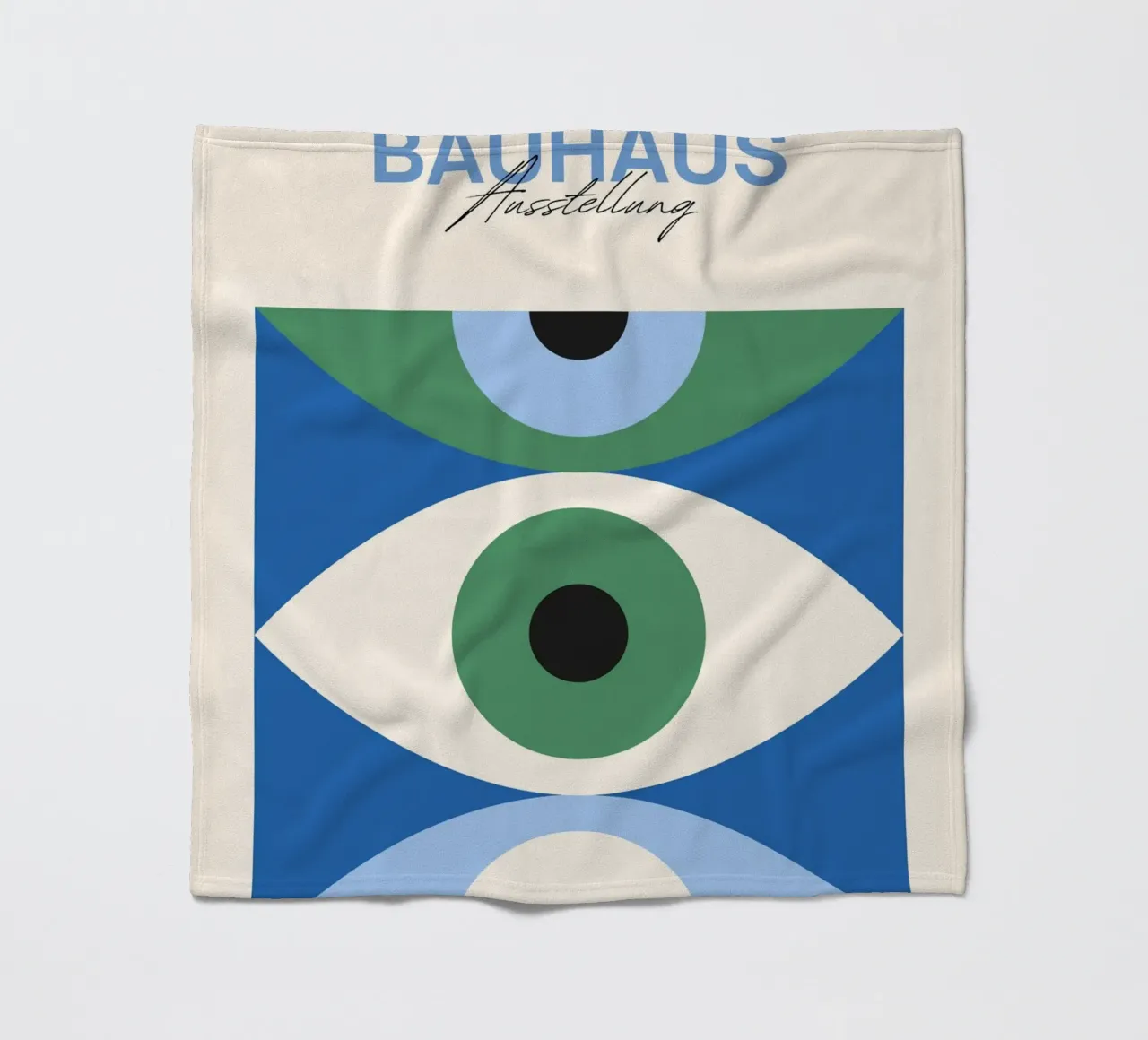 Bauhaus Eye Abstract Art Print by Modernist Forms, Green Blu fleece blanket by NorwesClub