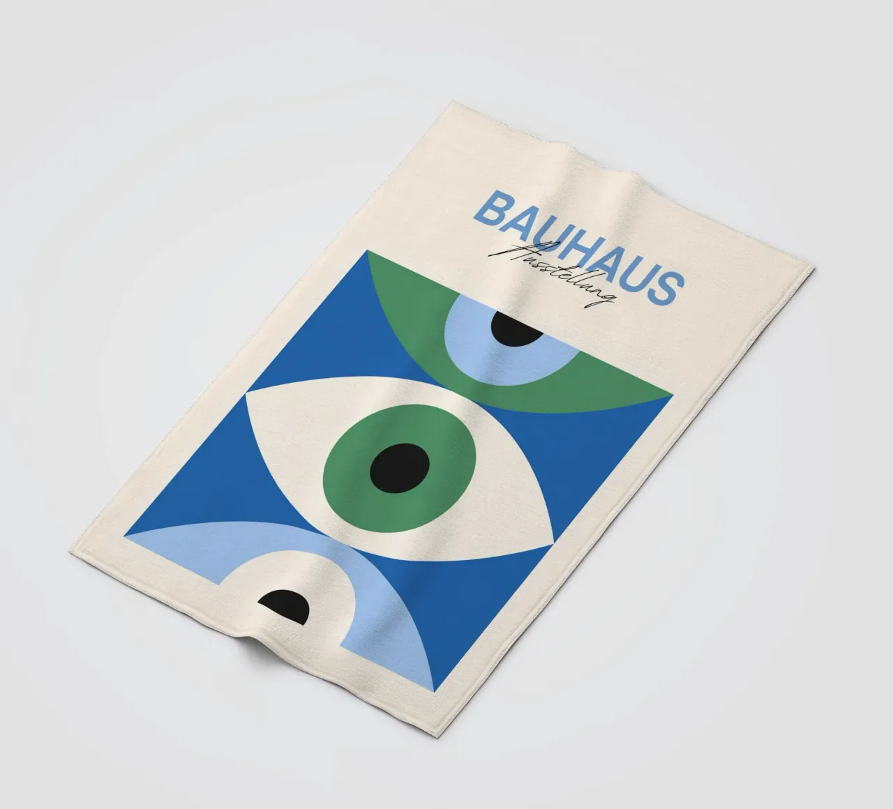 Bauhaus Eye Abstract Art Print by Modernist Forms, Green Blu fleece blanket by NorwesClub