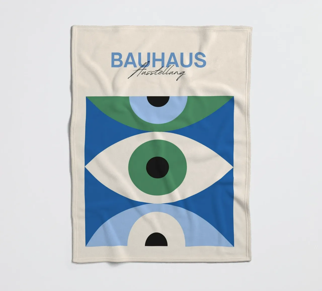 Bauhaus Eye Abstract Art Print by Modernist Forms, Green Blu fleece blanket by NorwesClub