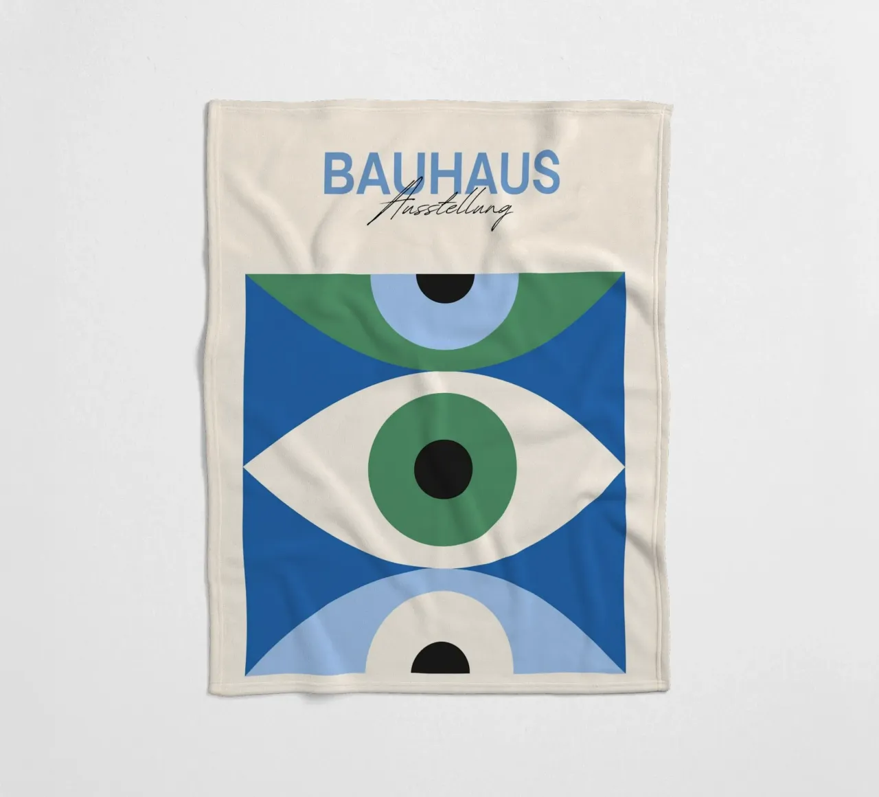 Bauhaus Eye Abstract Art Print by Modernist Forms, Green Blu fleece blanket by NorwesClub