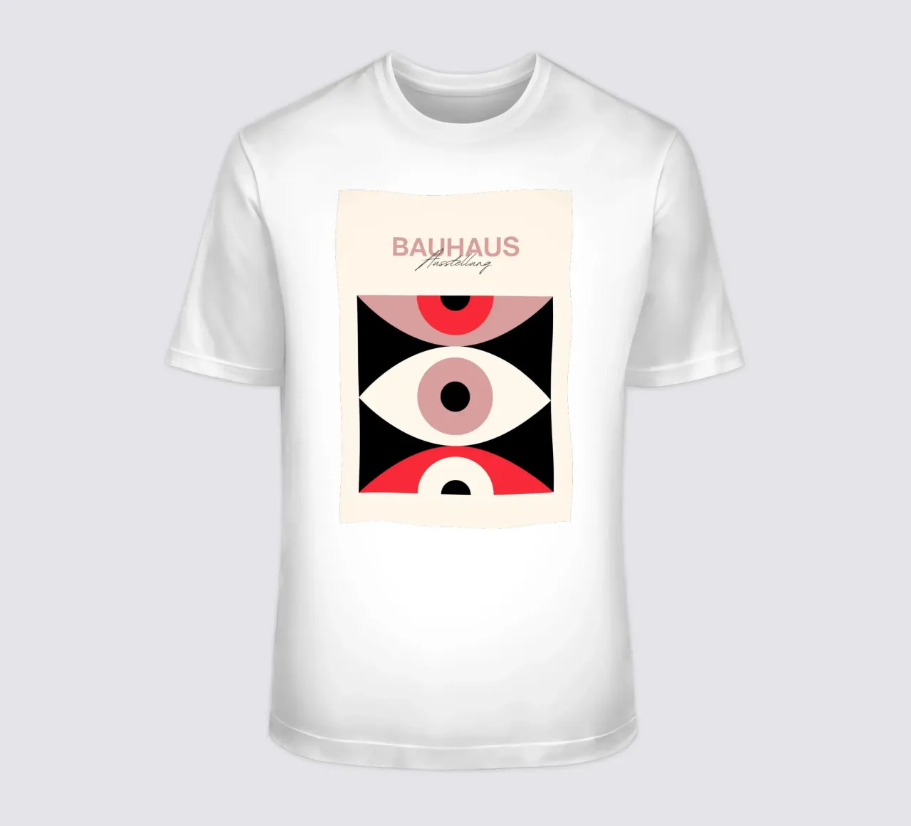 Bauhaus Eye Abstract Art Print by Modernist Forms, Red Pink t-shirt by NorwesClub