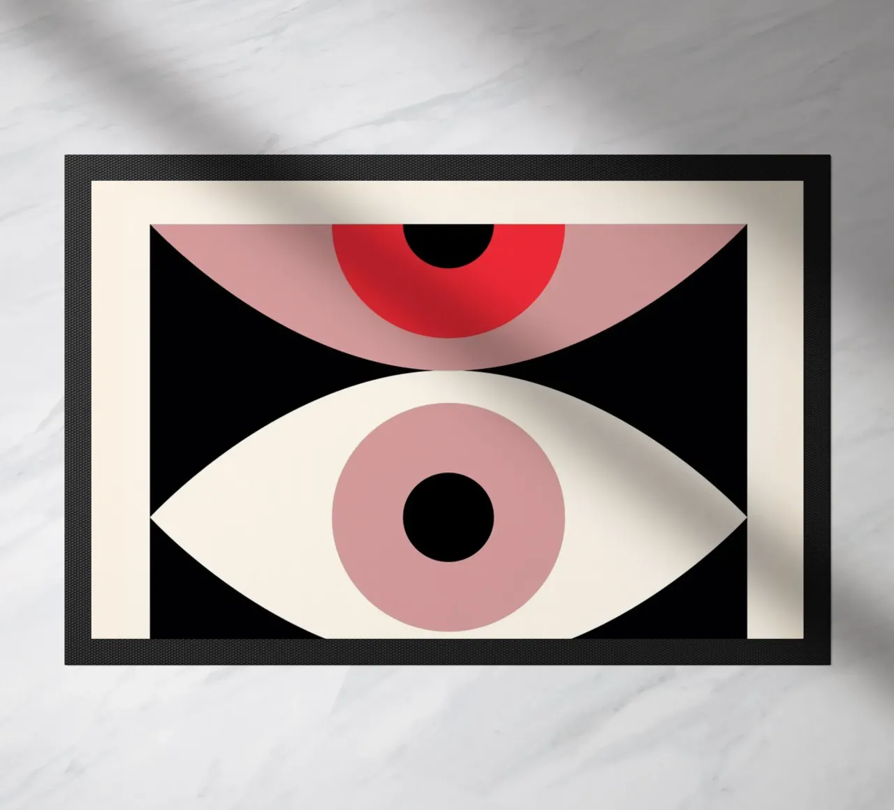 Bauhaus Eye Abstract Art Print by Modernist Forms, Red Pink paillasson de NorwesClub
