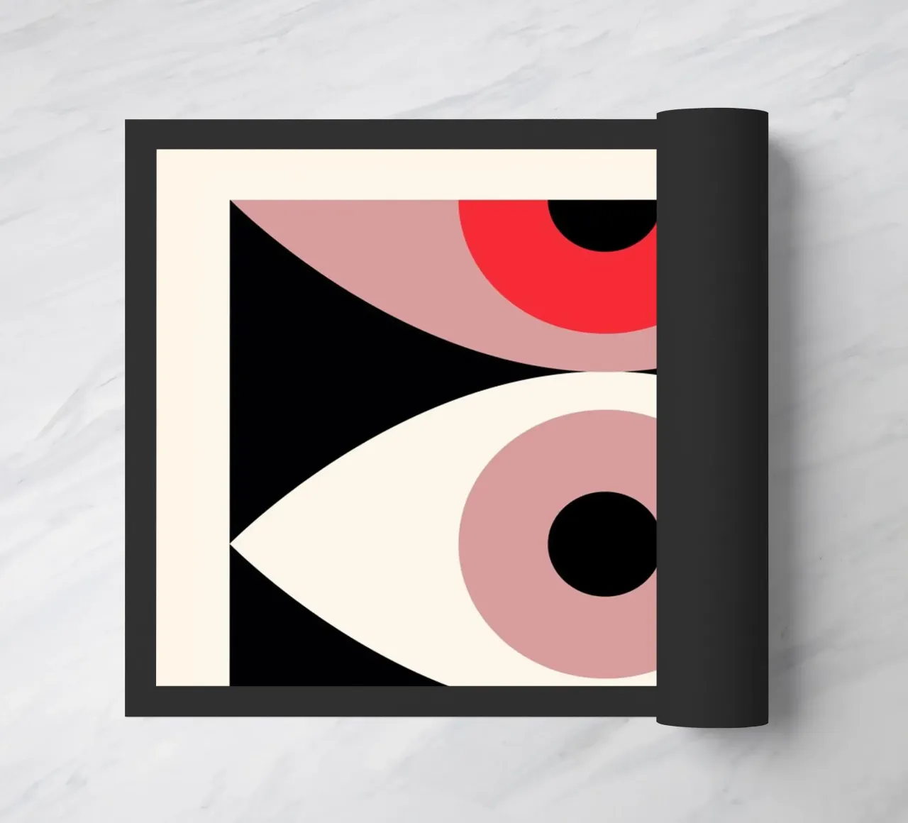 Bauhaus Eye Abstract Art Print by Modernist Forms, Red Pink paillasson de NorwesClub