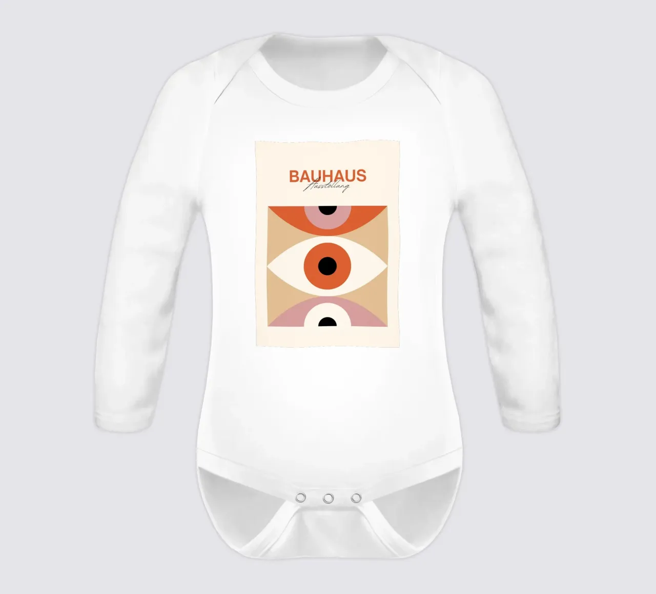 Bauhaus Eye abstracte kunstdruk van Modernist Forms, Orange Pi babyrompertje lange mouwen van NorwesClub
