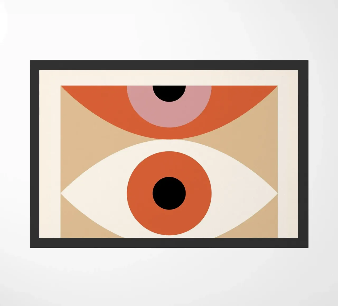 Bauhaus Eye Abstract Art Print by Modernist Forms, Orange Pi doormat by NorwesClub