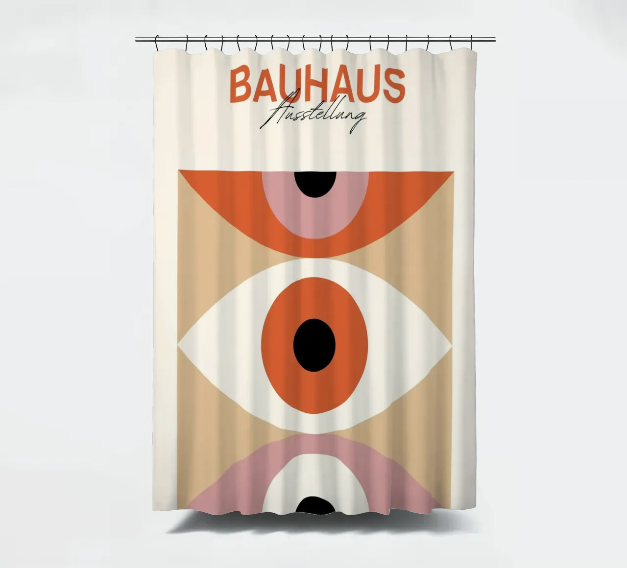 Bauhaus Eye abstracte kunstdruk van Modernist Forms, Orange Pi douchegordijn van NorwesClub