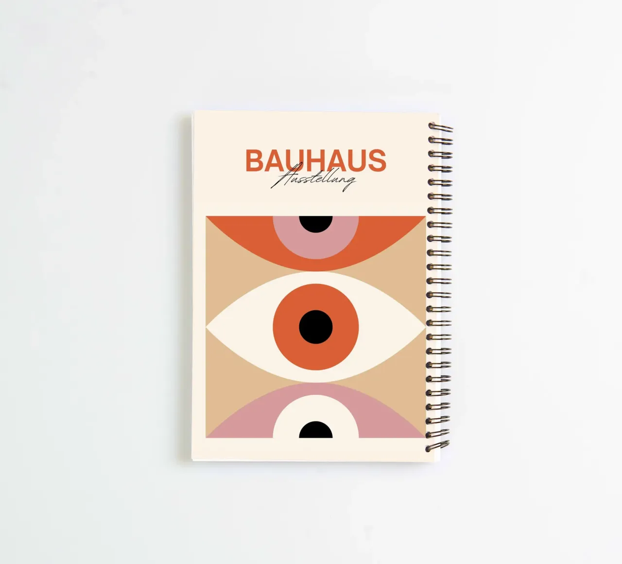 Bauhaus Eye Abstract Art Print by Modernist Forms, Orange Pi spiral notebook by NorwesClub