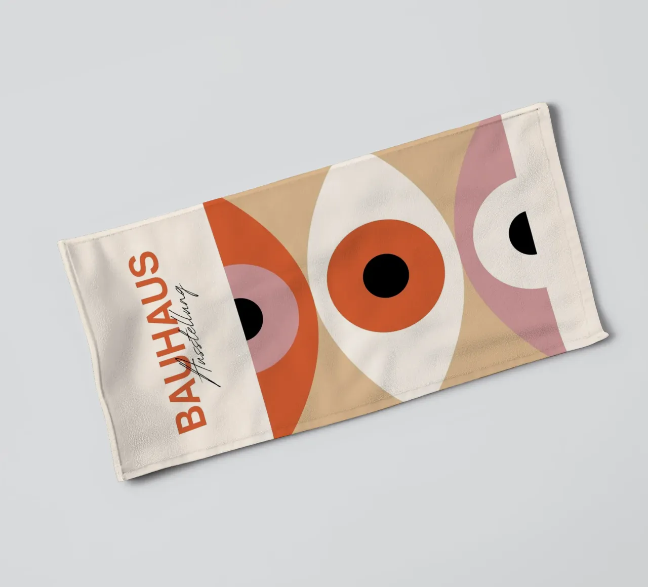Bauhaus Eye Abstract Art Print by Modernist Forms, Orange Pi towel by NorwesClub