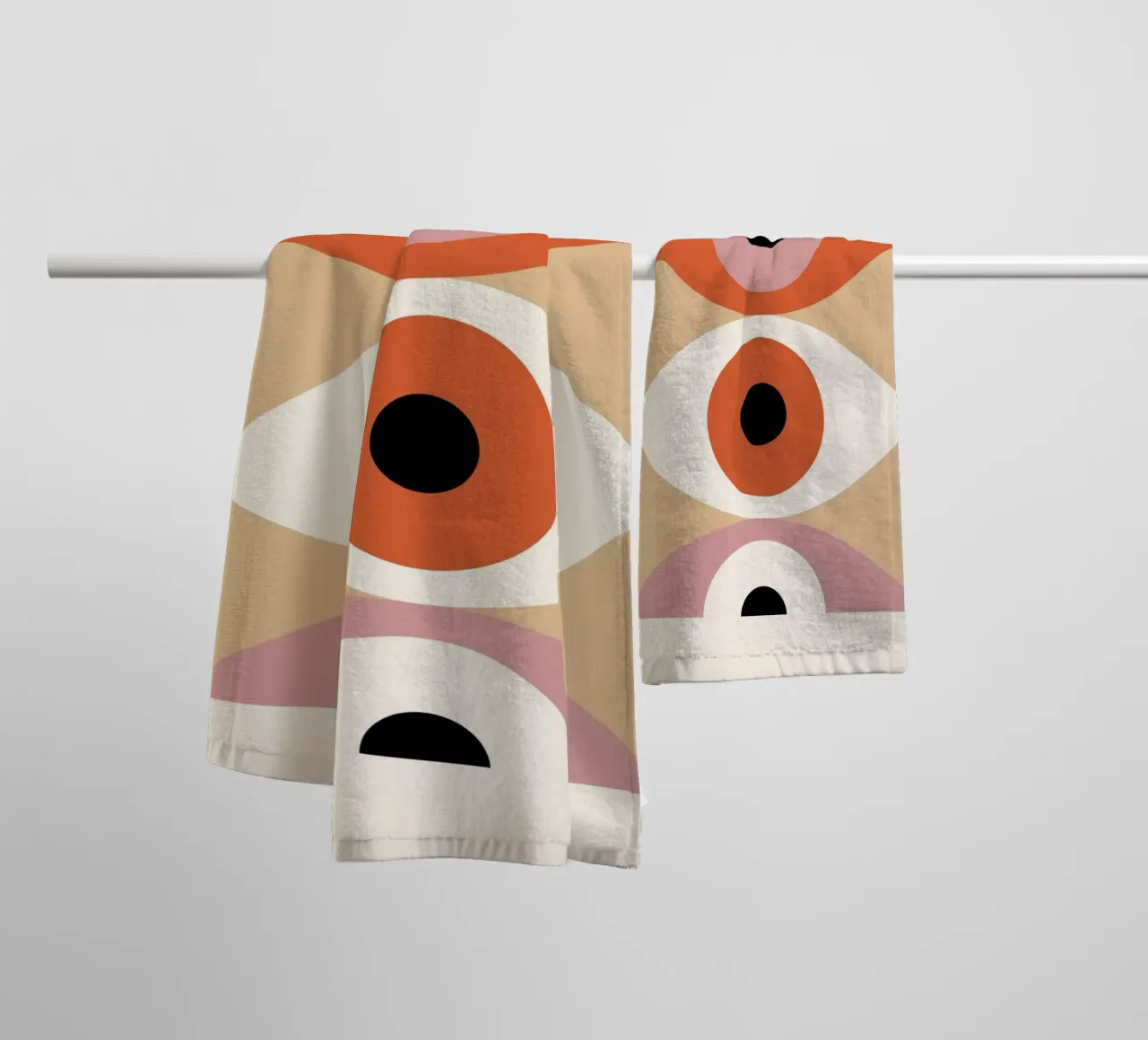Bauhaus Eye Abstract Art Print by Modernist Forms, Orange Pi towel by NorwesClub