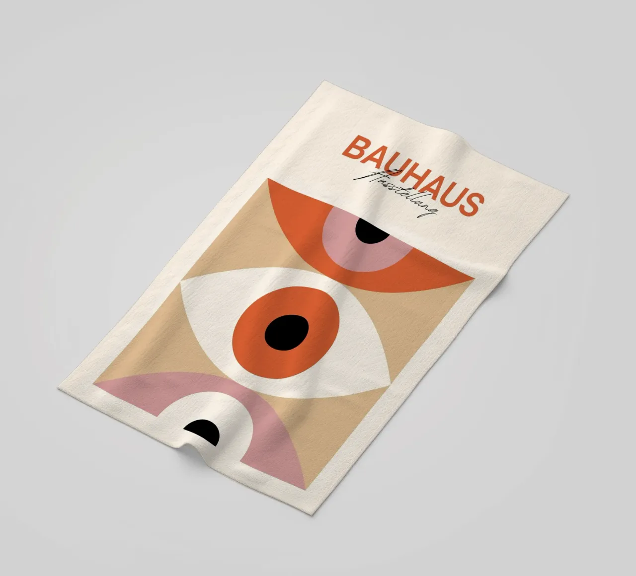 Bauhaus Eye Abstract Art Print by Modernist Forms, Orange Pi beach towel by NorwesClub