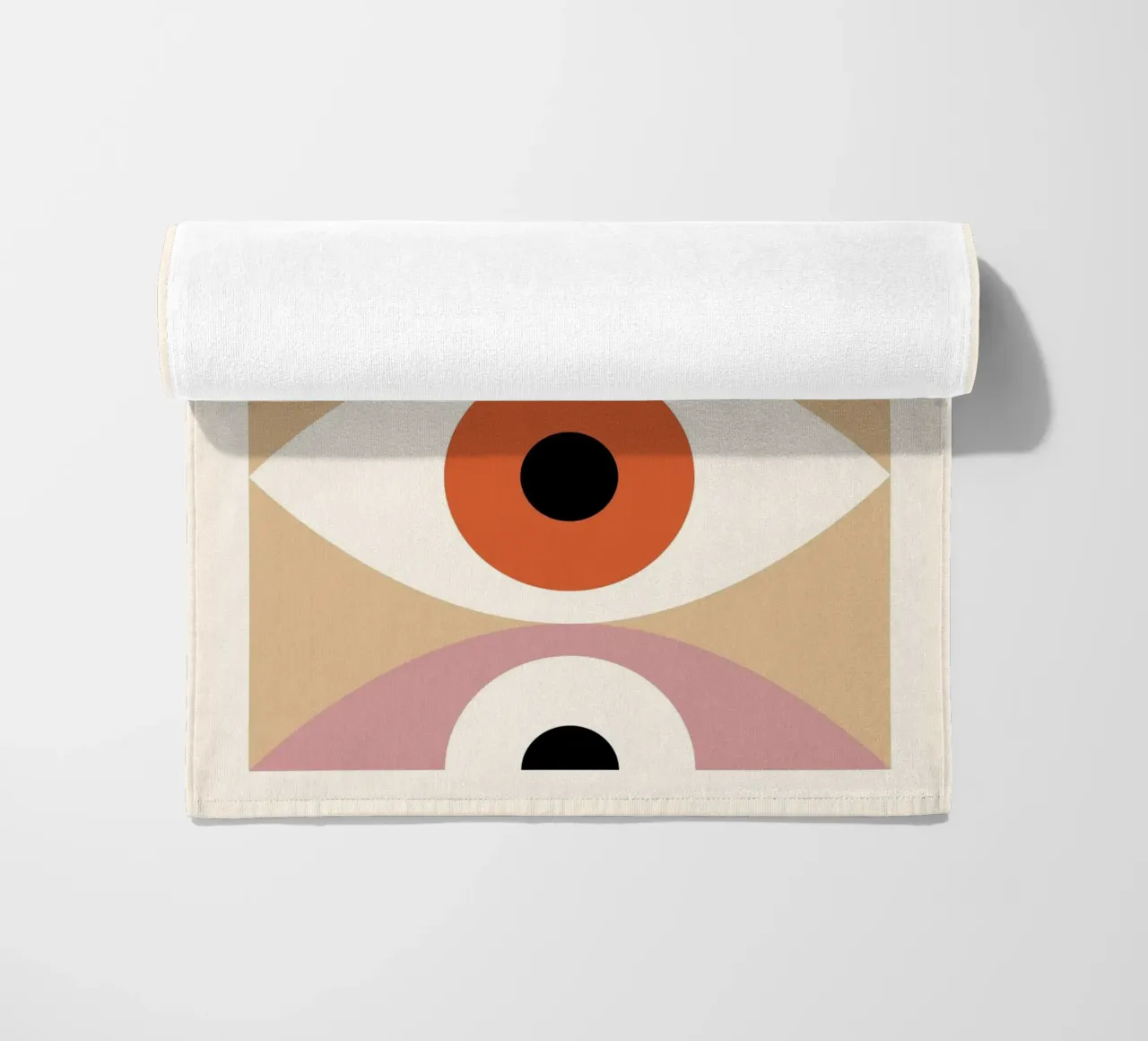 Bauhaus Eye Abstract Art Print by Modernist Forms, Orange Pi beach towel by NorwesClub