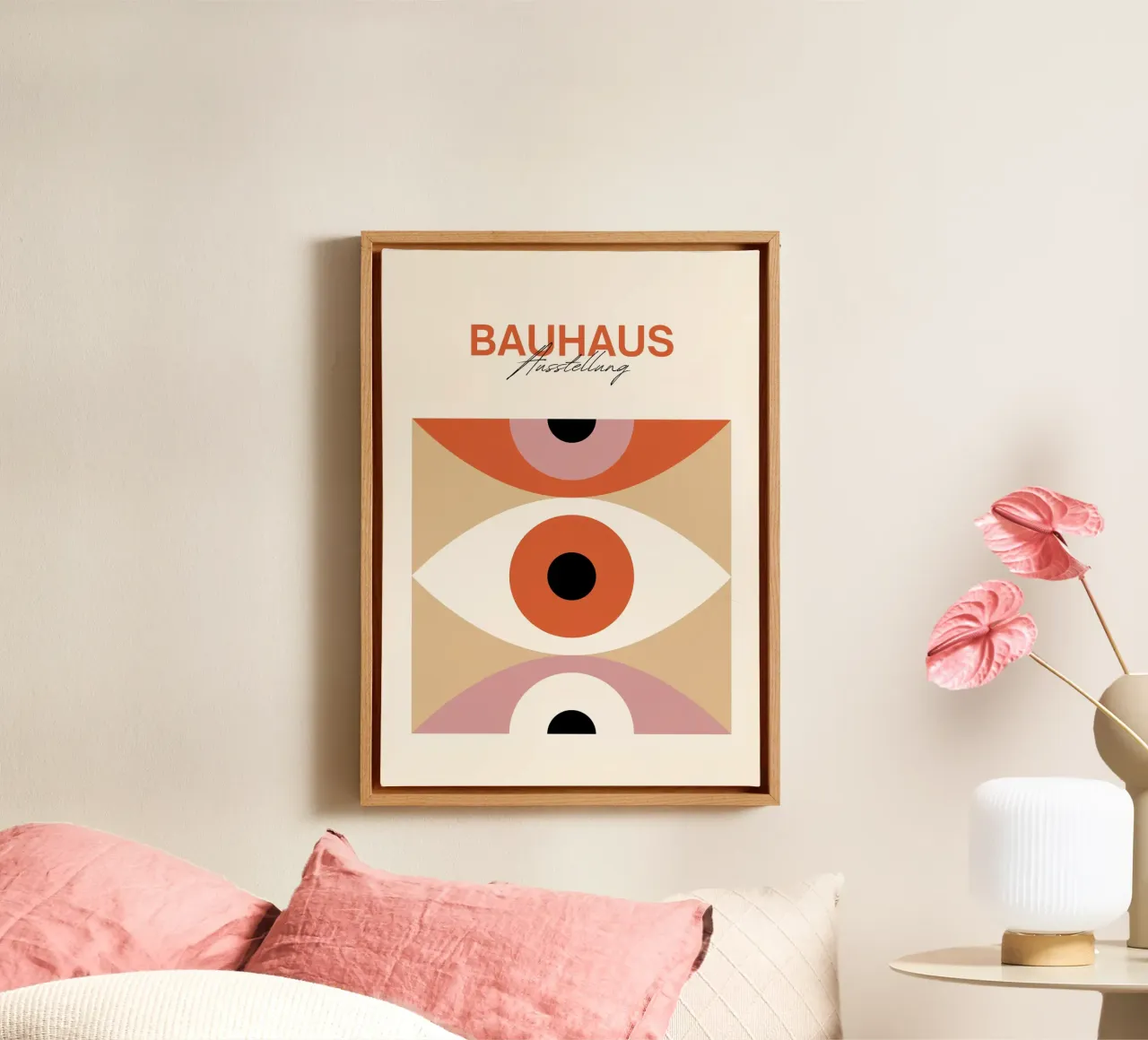Bauhaus Eye abstracte kunstdruk van Modernist Forms, Orange Pi canvas van NorwesClub