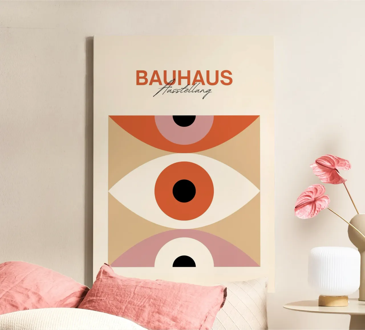 Bauhaus Eye abstracte kunstdruk van Modernist Forms, Orange Pi canvas van NorwesClub