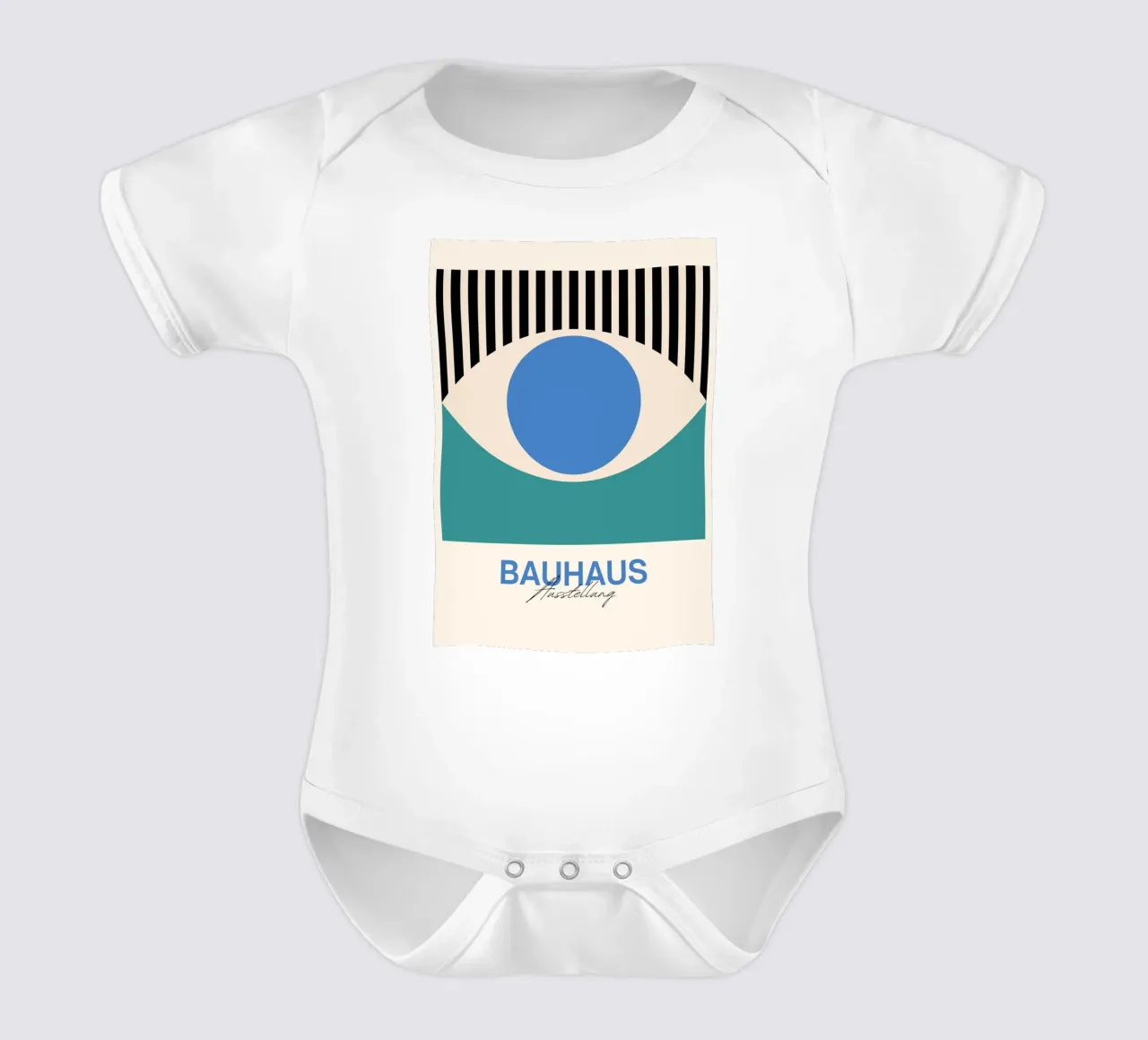 Bauhaus Eye abstracte kunstdruk van Modernist Forms, Blauwgroen babyrompertje korte mouwen van NorwesClub