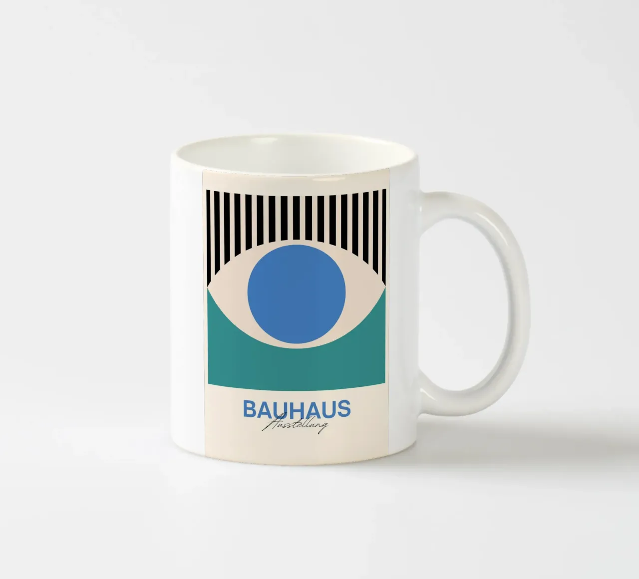Bauhaus Eye abstracte kunstdruk van Modernist Forms, Blauwgroen keramische mok van NorwesClub