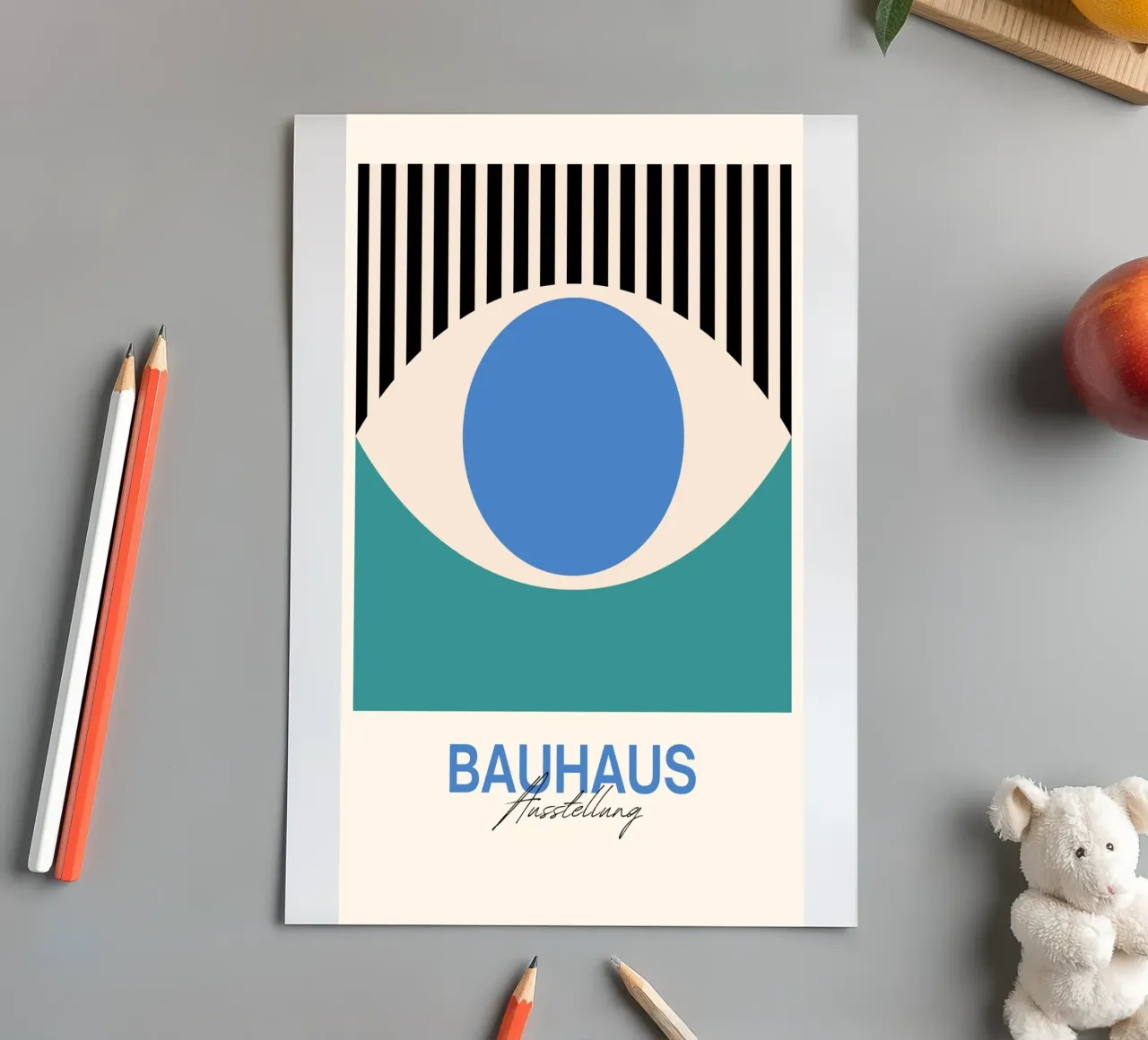 Bauhaus Eye Abstract Art Print by Modernist Forms, Blue Teal sticker sheet by NorwesClub