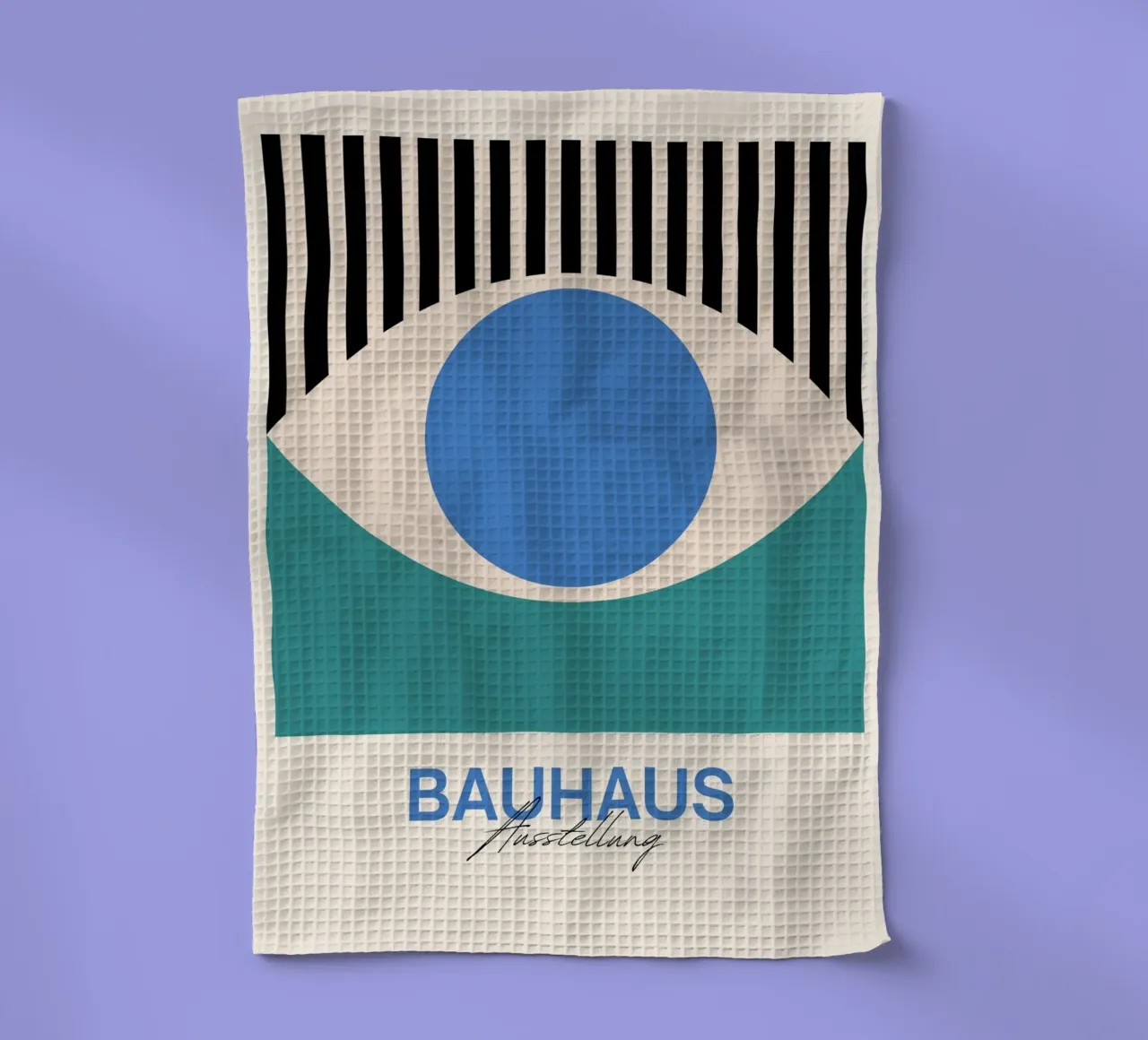 Impression d'art abstrait Bauhaus Eye par Modernist Forms, bleu sarcelle torchon de NorwesClub
