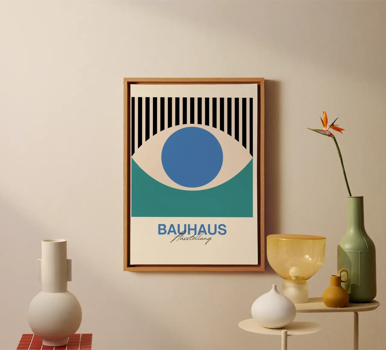 Bauhaus Eye abstracte kunstdruk van Modernist Forms, Blauwgroen canvas van NorwesClub
