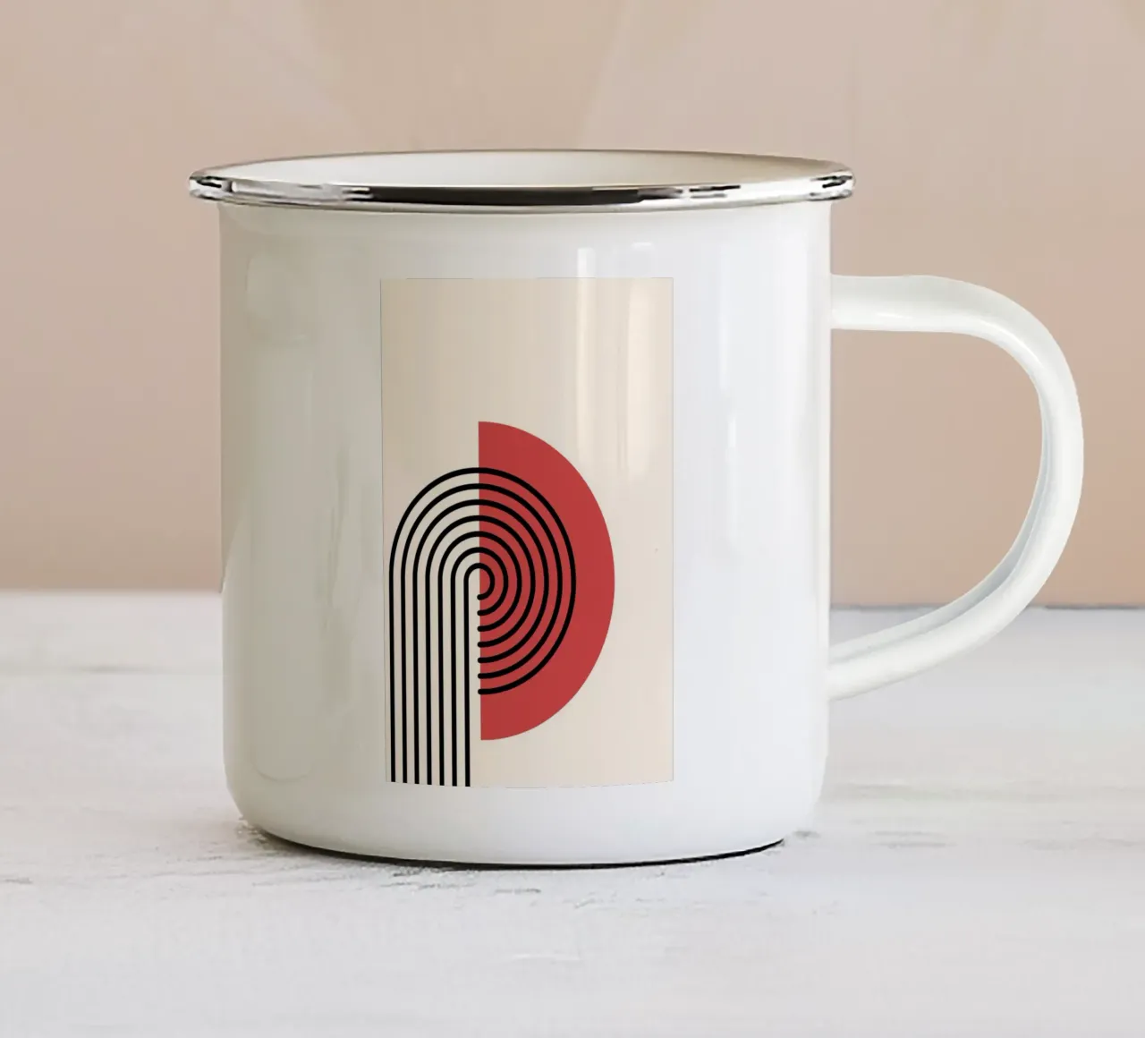 Abstract Retro Rainbow Arch Art Print by Modernist Forms, Re enamel mug by NorwesClub