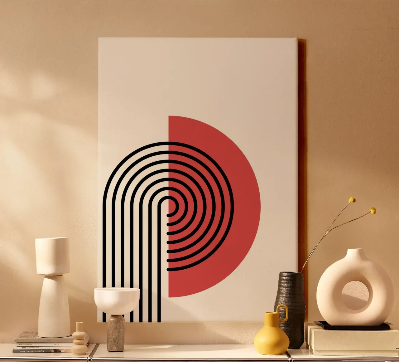 Abstrakter Retro-Regenbogenbogen Kunstdruck von Modernist Forms, Re Leinwand von NorwesClub
